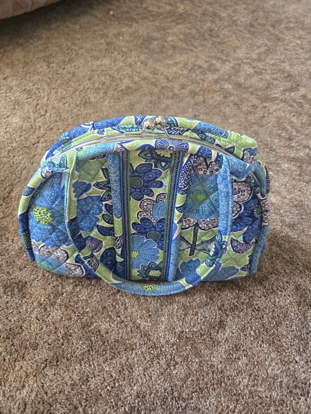 VERA BRADLEY Blue & Green Floral Quilted Carry Bag
